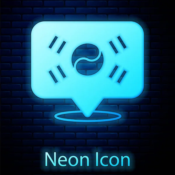 Zářící Neon Umístění Jižní Korea Ikona Izolované Cihlové Zdi Pozadí — Stockový vektor