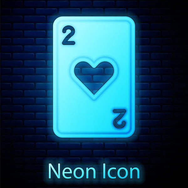 Izzó Neon Játék Kártya Szív Szimbólum Ikon Elszigetelt Téglafal Háttér — Stock Vector