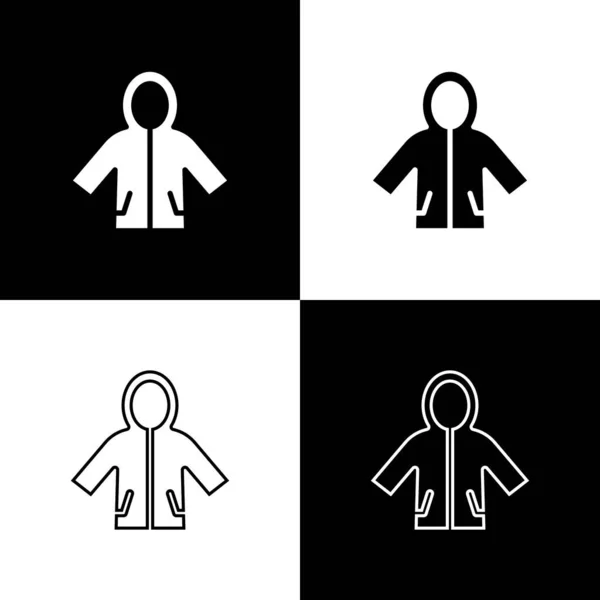Set Raincoat Icon Isolated Black White Background Vector — Vector de stock