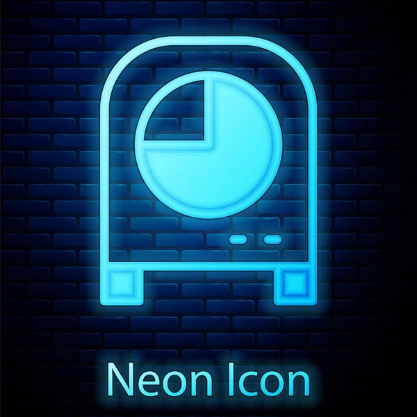 Glowing Neon Kitchen Timer Icon Isolated Brick Wall Background Cooking — Stockvector