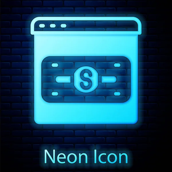 Glowing Neon Online Shopping Screen Icon Isolated Brick Wall Background — 图库矢量图片