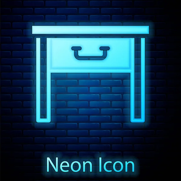 Glowing Neon Furniture Nightstand Icon Isolated Brick Wall Background Vector — Stock Vector