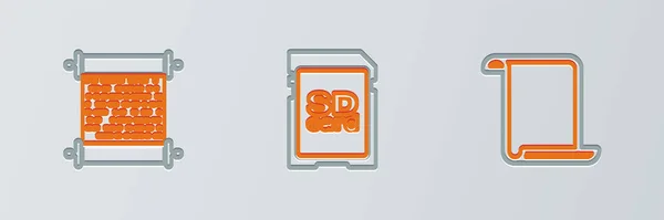 stock vector Set line Paper scroll,  and SD card icon. Vector