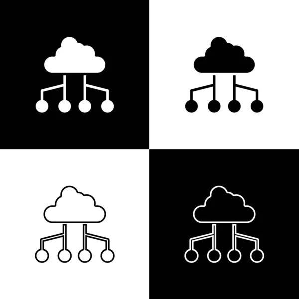Impostare Icona Connessione Cloud Rete Isolata Sfondo Bianco Nero Tecnologia — Vettoriale Stock