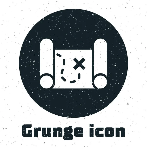 Grunge Pirate Skattkarta Ikon Isolerad Vit Bakgrund Monokrom Vintage Teckning — Stock vektor