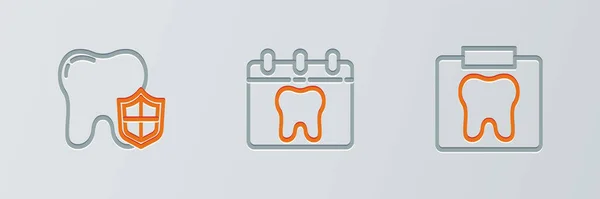 Set Line Röntgenbild Des Zahnes Zahnschutz Und Kalender Mit Symbol — Stockvektor