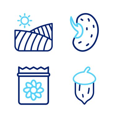 Palamut, meşe, fındık, tohum, tohum dolu tohum tohumu, tohum ve tarım buğday tarlası ikonu. Vektör