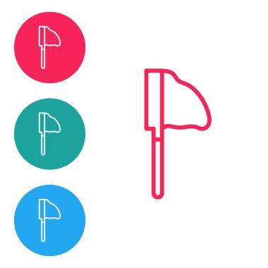 Beyaz arka planda balık ikonu olan kırmızı çizgili balıkçı ağı. Simgeleri daire düğmelerine ayır. Vektör.