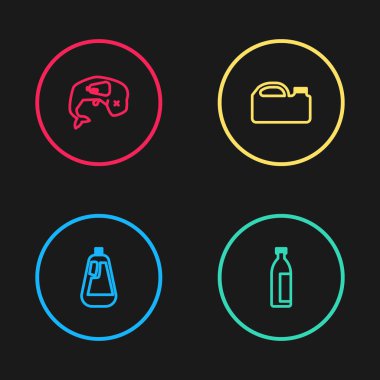 Bulaşık deterjanı, losyon kozmetik tüpü, teneke kutu yağı ve çevre koruma balinası ölü ikonu için bir hat hazırlayın. Vektör.