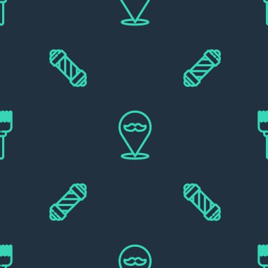 Çizgiyi berber dükkanı, klasik direk ve saç fırçasını kusursuz şekilde ayarla. Vektör.