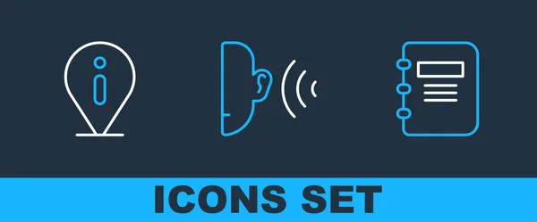 Set Line Notebook Information Ear Listen Sound Signal Icon Vector — Stock Vector