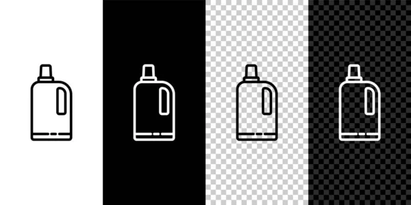 ラインを設定黒と白の背景に分離されたファブリック柔らかいアイコン 液体洗濯洗剤 コンディショナー 洗浄剤 漂白剤 ベクターイラスト — ストックベクタ