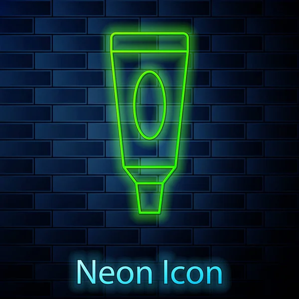 Parlayan Neon Hattı Kremi Losyon Kozmetik Tüp Ikonu Tuğla Duvar — Stok Vektör