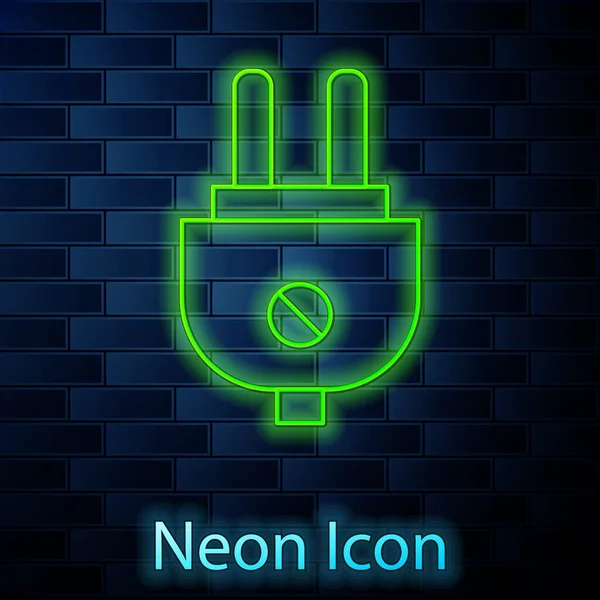 Glowing Neon Electric Plug Icon Isolated Brick Wall Background Concept — Stock Vector