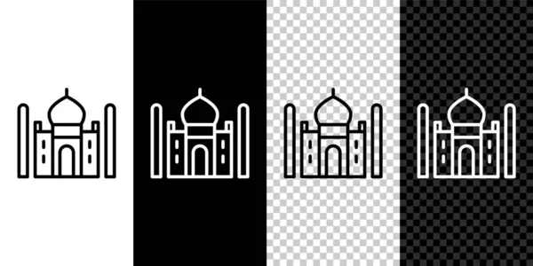 Set Line Taj Mahal Mausoleum Agra Indiaicon Isolated Black White — Stock Vector