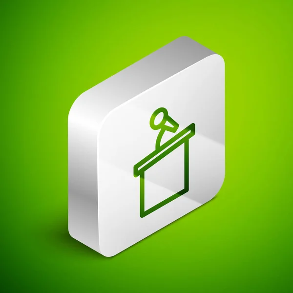 Isometric Line Stage Stand Debate Podium Rostrum Icon Isolated Green — Stockový vektor