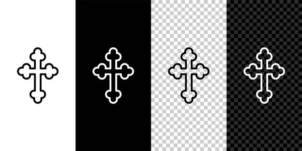 Установить Линию Христианского Креста Икона Изолированы Черно Белом Прозрачном Фоне — стоковый вектор