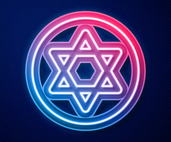 发光的霓虹灯线的大卫的图标孤立在蓝色的背景 犹太教的象征 以色列的象征 — 图库矢量图片