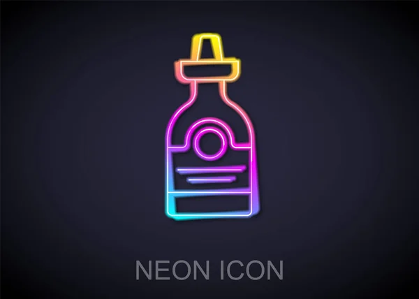Glödande Neon Linje Tequila Flaska Ikon Isolerad Svart Bakgrund Mexikansk — Stock vektor