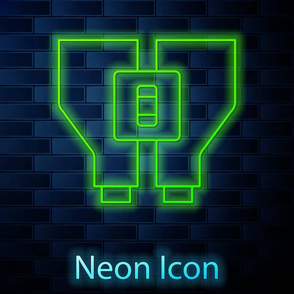 Zářící Neonová Čára Binokulární Ikona Izolovaná Pozadí Cihlové Stěny Najdi — Stockový vektor