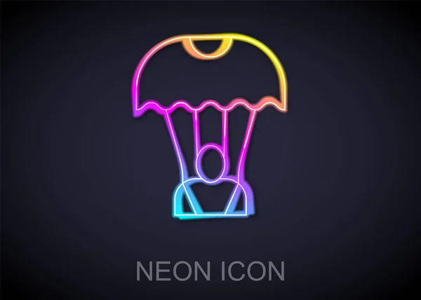 Linea Neon Incandescente Icona Del Paracadute Isolata Sfondo Nero Vettore — Vettoriale Stock