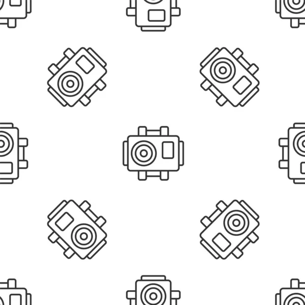 stock vector Grey line Photo camera for diver icon isolated seamless pattern on white background. Foto camera icon. Diving underwater equipment. Vector.