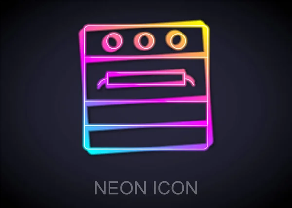 Gloeiende Neon Lijn Oven Icoon Geïsoleerd Zwarte Achtergrond Een Gasovenbord — Stockvector