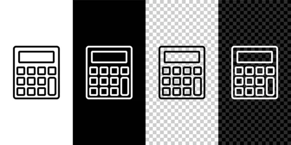 设置直线计算器图标孤立在黑白 透明的背景 会计符号 商业计算 教育和金融 — 图库矢量图片