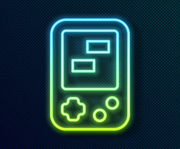 Zářící Neonová Čára Přenosné Tetris Elektronické Hry Ikona Izolované Černém — Stockový vektor