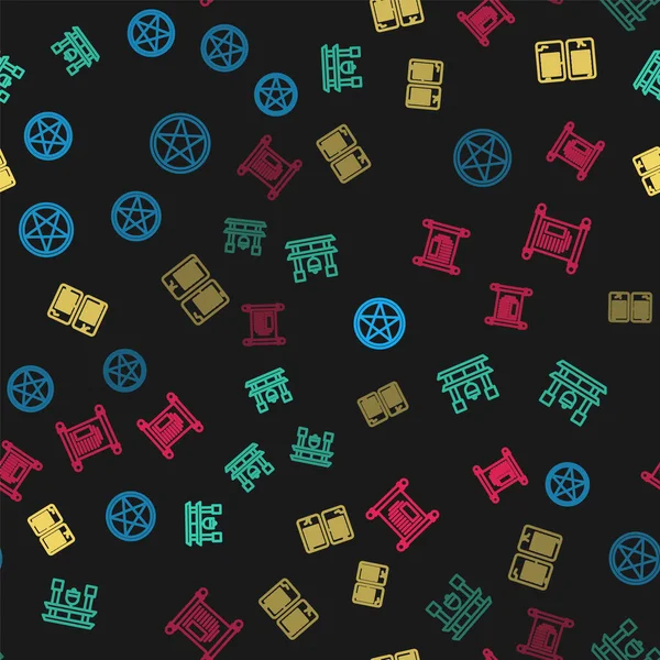 Pentagram 'ı daire içine alın, Japon Kapısı, Emirler ve Kararname, kağıt, parşömen, kusursuz desen üzerine kaydırın. Vektör.