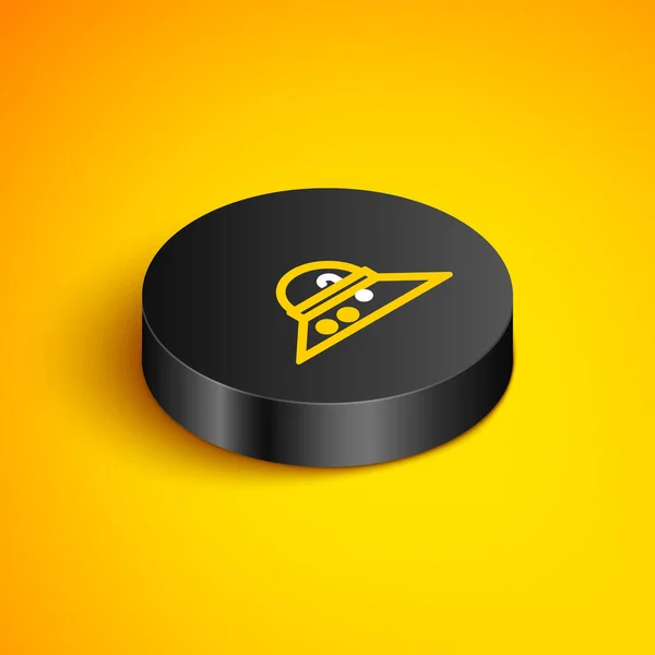 Isometric Line Fisherman Hat Icon Isolated Yellow Background Black Circle — Stock Vector