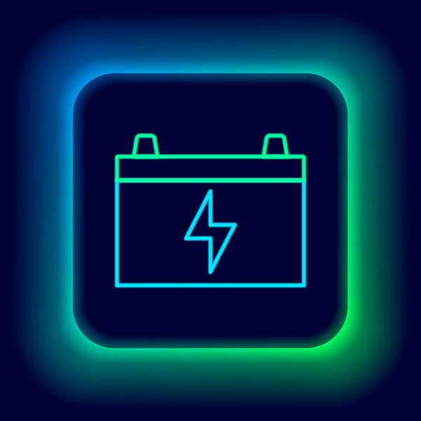 Gloeiende Neon Lijn Auto Batterij Pictogram Geïsoleerd Zwarte Achtergrond Accumulator — Stockvector
