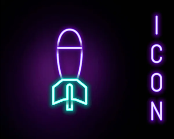 发光霓虹灯线火箭发射器与导弹图标隔离在黑色背景 五彩缤纷的概念 — 图库矢量图片