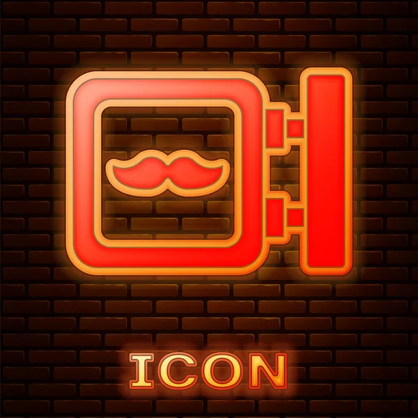 Glödande Neon Barbershop Ikon Isolerad Tegel Vägg Bakgrund Frisör Logotyp — Stock vektor