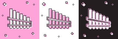 Pan flüt simgesini pembe beyaz siyah arkaplanda izole et. Geleneksel Peru müzik aleti. Zampona. Peru, Bolivya ve Meksika 'dan halk enstrümanı. Vektör.
