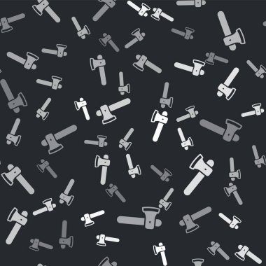 Gri tahta balta ikonu siyah arka planda izole edilmiş kusursuz desen. Oduncu baltası. Vektör.