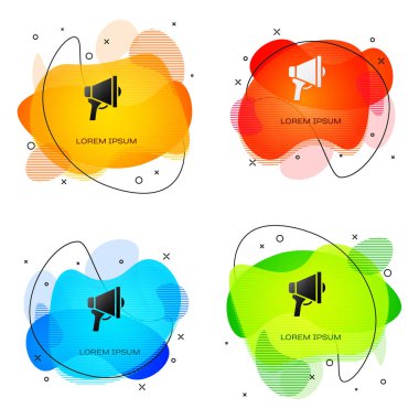 Beyaz arkaplanda siyah megafon simgesi izole edildi. Sözcü işareti. Sıvı şekilli soyut pankart. Vektör.