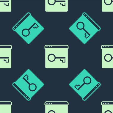 Yeşil ve bej, sitenizi HTTPS, SSL simgesi ile emniyete alın. Mavi arkaplandaki kusursuz desen izole edildi. İnternet iletişim protokolü. Vektör