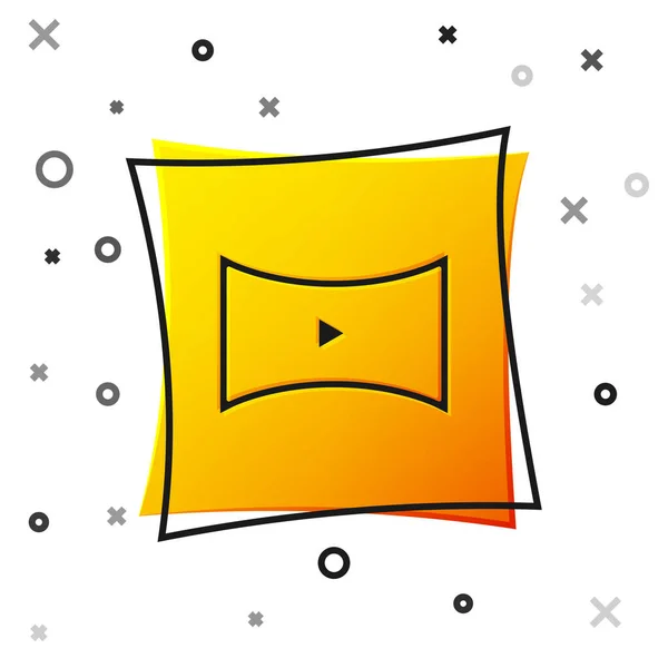 黑色在线播放视频图标隔离在白色背景 带有播放标志的电影胶片 黄色方块按钮 — 图库矢量图片