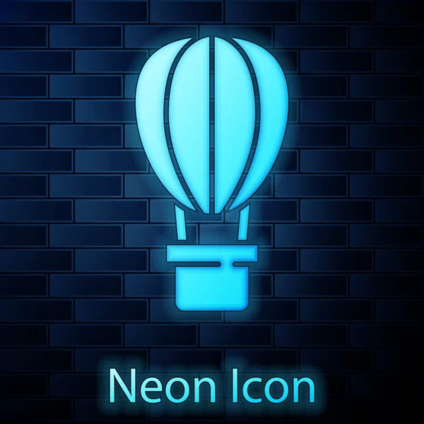 Leuchtende Neon Heißluftballon Symbol Isoliert Auf Backsteinwand Hintergrund Luftverkehr Für — Stockvektor