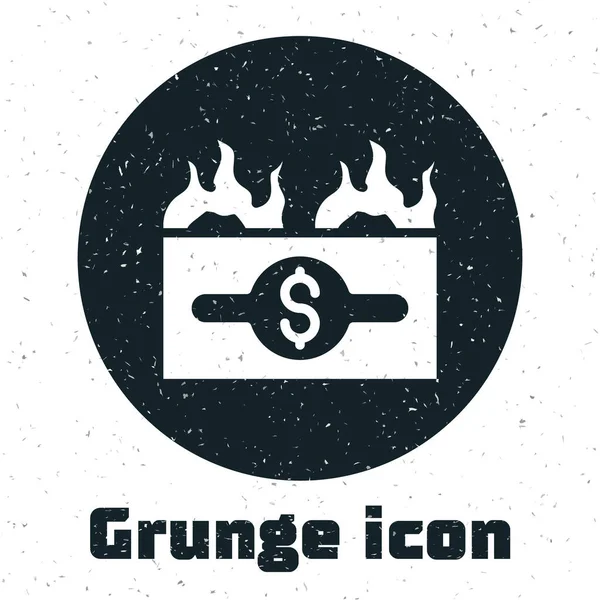 Grunge Burning Dollar Bill Icon Isolated White Background Dollar Bill — Stock Vector