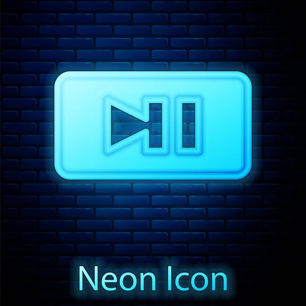 Leuchtende Neon Pause Taste Symbol Isoliert Auf Backsteinwand Hintergrund Vektor — Stockvektor