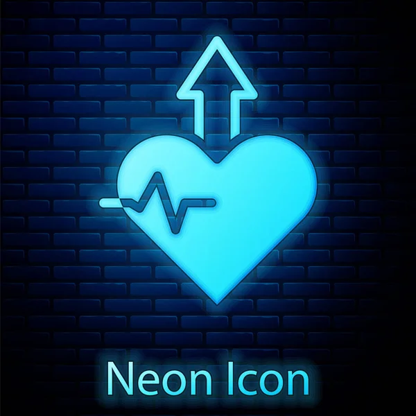 Светящийся Неон Увеличение Значок Сердцебиения Изолированы Фоне Кирпичной Стены Увеличение — стоковый вектор