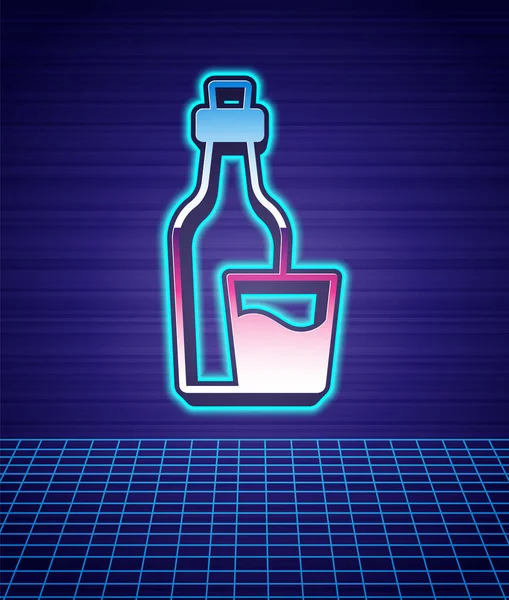 Estilo Retro Icono Botella Soju Aislado Paisaje Futurista Fondo Vodka — Vector de stock