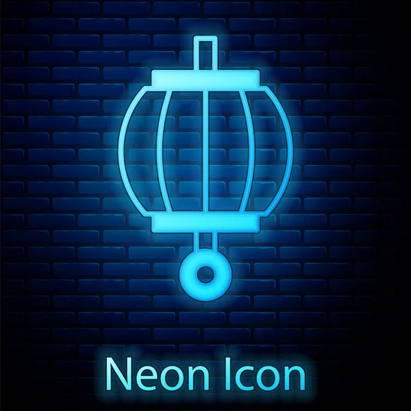 Glowing Neon Korean Paper Lantern Icon Isolated Brick Wall Background — Stock Vector