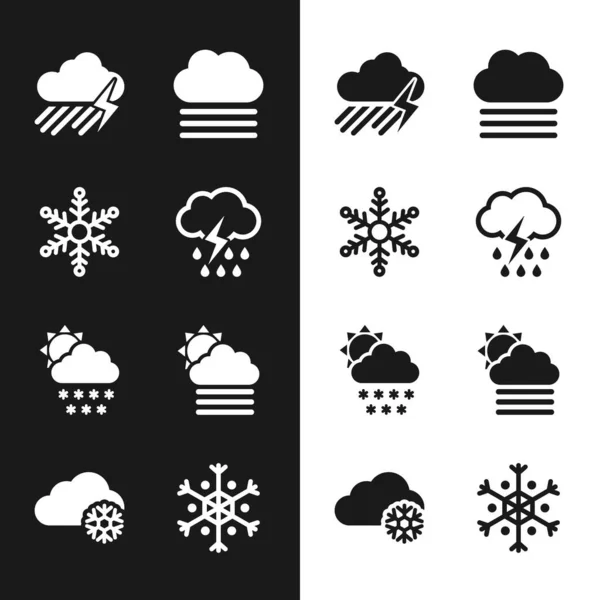 Set Cloud Rain Lightning Snowflake Fog Cloud Snow Sun Icon — Stock Vector