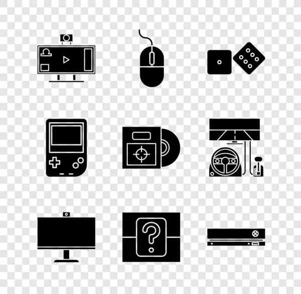 Set Live Streaming Online Computer Mouse Game Dice Monitor Mystery — Stock Vector