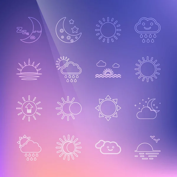 Définir Ligne Coucher Soleil Nuage Avec Lune Étoiles Soleil Pluie — Image vectorielle