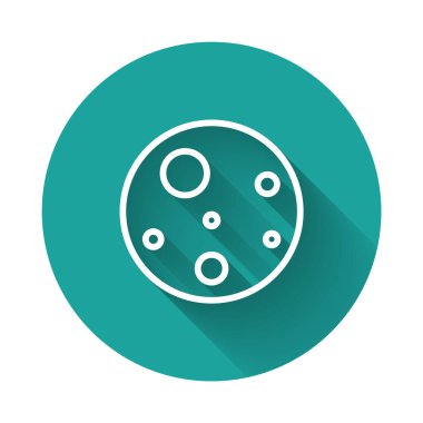 Mars Gezegeni 'nin beyaz çizgi simgesi uzun gölge arkaplanlı izole edilmiş. Yeşil daire düğmesi. Vektör