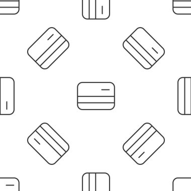 Gri çizgi kredi kartı simgesi beyaz arka planda kusursuz desen izole etti. Çevrimiçi ödeme. Nakit çekilmesi. Finansal operasyonlar. Alışveriş tabelası. Vektör